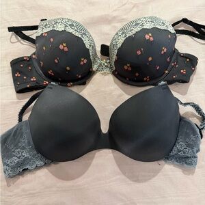 Aerie Gray Floral & Lace T-Shirt and Demi Bra Set
